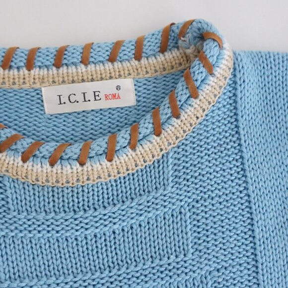 Vintage I.C.I.E Roma Sky Blue Knit 3D Crewneck Sweater S - Picture 10 of 10